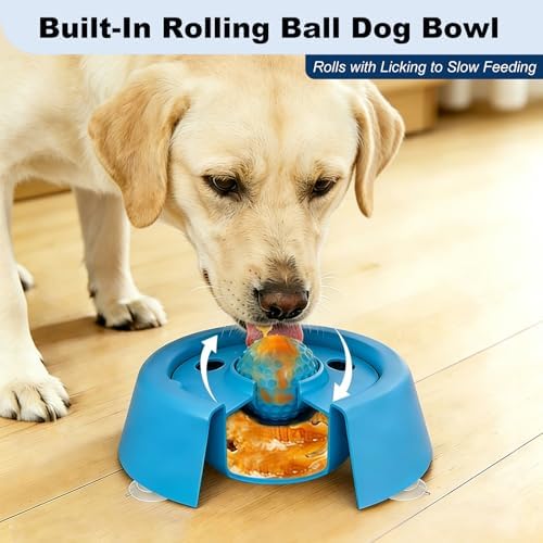 Slow Feeder Dog Bowls for Liquid Treats, Dog Licking Bowl with Rolling Ball, Entertained Ball Dog Lick Bowl, Promotes Hydration and Calm Licking, Large Capacity Dog Lick Bowl for All Breeds