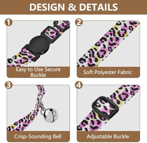 Leopard Spots Pastel Cat Bell Collar 2 Pack Kitten Collar Adjustable Length 10.6" to 17.1"