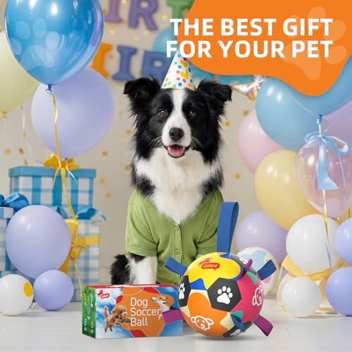 QDAN Dog Toy, Dog Soccer Ball with Straps, Dog Balls for Aggressive Chewers
