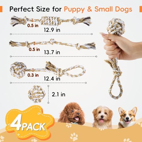 wodoca [4 Pack] Dog Rope Toys, Puppy Teething Duty Cotton Knot Chew Rope for Small Medium Dogs, Interactive Tug of War Dog Toys for Boredom, Teeth Cleaning