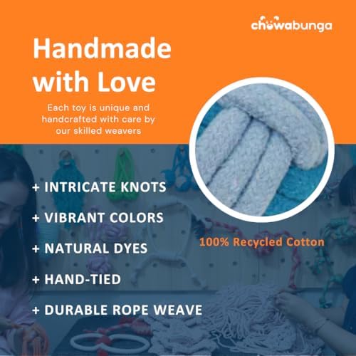 Tug of War Dog Toy 12 Inch Eco Cotton Interactive Dog Rope Toy with Grip Handle & Rope Tug Ball with Natural, Non-Toxic Dyes Tug Toy for Medium & Small Dogs