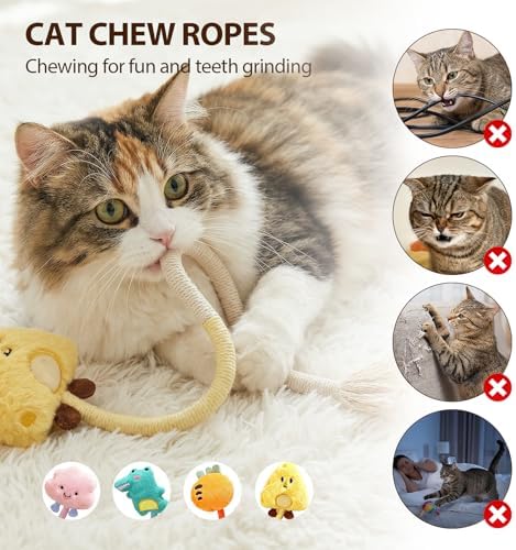 Shudyear 4 Pack Cat Chew Rope Toys, Cotton Cat Rope Toy for Biting and Kicking, Durable Interactive Cat Toy for Indoor Cats Kittens & Adult Cats