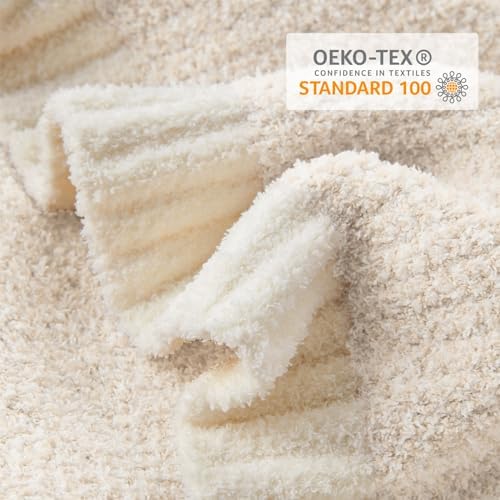 Snuggle Sac Buttery Ivory Throw Blanket for Couch, Reversible Super Soft Knitted Blankets, Warm Cozy Knit Fuzzy Plush Lightweight Throws Dupes for Sofa, Bed, Picnic, Ivory, 50 x 60 inches (Pack of 2)