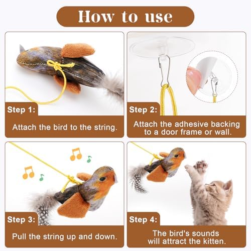 3Pcs Flying Bird Cat Toys, Interactive Chirping Bird Cats Feather Toys