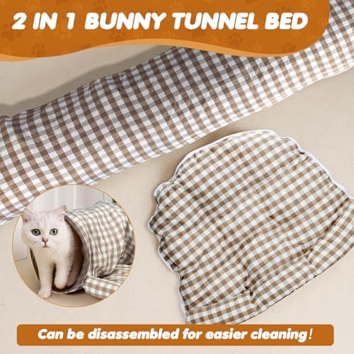 Spardar 2-in-1 Bunny Tunnel Bed, with Removable Mat Hideout, Checkered