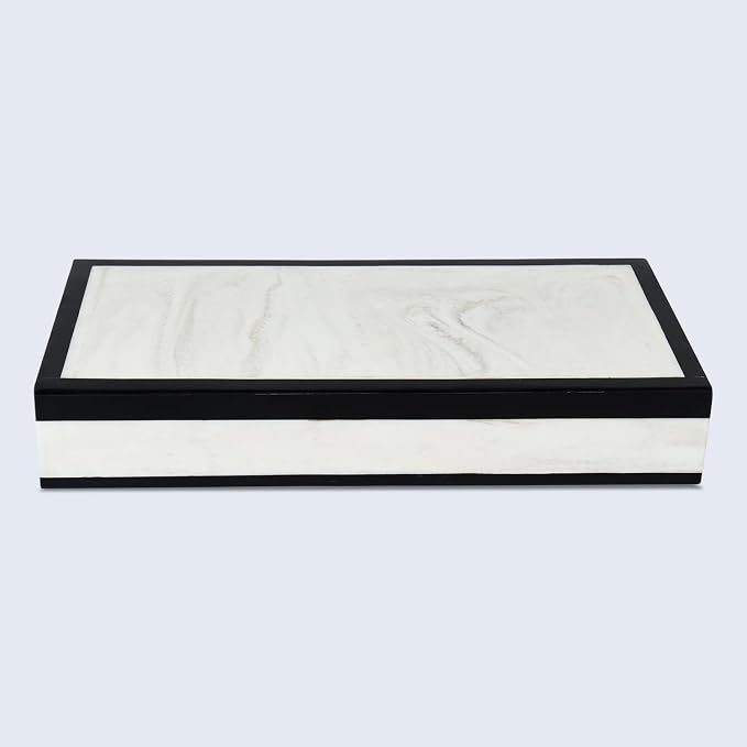 Handicrafts Home Large Decorative Storage Box with Lid – Black White Modern Storage Box, Remote Control Organizer for Coffee Table, Console & Living Room Decor – Mono Court 12 x 6 x 2