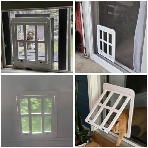 Enjoying Cat Door for Screen Doors, Passage Opening 8.3" x 10.3", Access Freely, Magnetic Swing Flap, Small Pet Door for Sliding Doors Window, Lockable, White