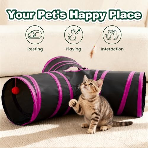 Love's cabin Cat Tunnel for Indoor Cats, 3-Way Collapsible Play Tunnel