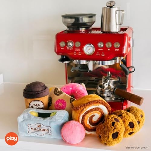 P.L.A.Y. Cute Plush Dog Toys - Pup Cup Cafe Coffee Shop Themed Durable Squeaker Chew Toys for Medium & Large Dogs - Machine Washable, Recycled Materials (5 Piece Set, Medium)