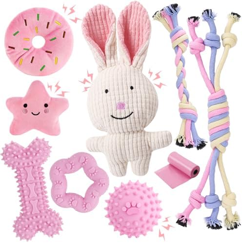 9pcs Pink Puppy Toys for Teething Treat Interactive to Keep Them Busy
