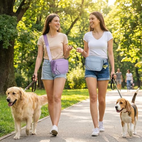 PetAmi Dog Walking Bag, 3-in-1 Crossbody Fanny Pack Treat Pouch, Purple