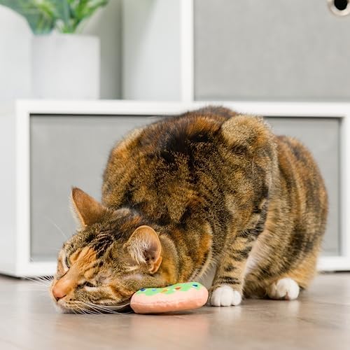 Huxley & Kent Plush Cat Toy - Holiday Interactive Catnip Toy for Cats & Kittens - Soft with Crinkle & Catnip - Fun Indoor Play - Lit Donut & Peppermint Candy 2pk