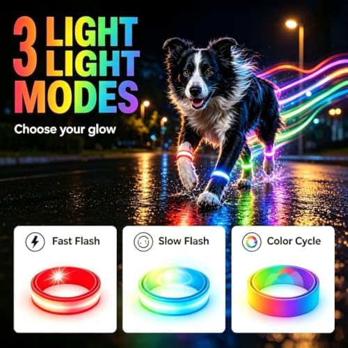 USB Rechargeable LED Pet Leg Bands 8.3×1 Inch, Adjustable 4cm | 3 Light Modes | Halloween Night Dog Walking Safety Glow Straps for Dogs, Cats & Adults 18+ (2-Pack)，Yellow