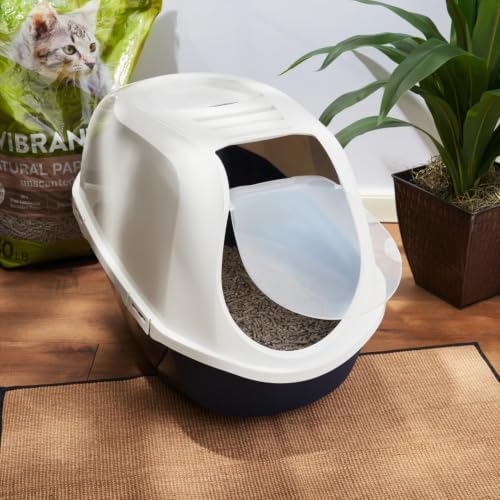 Navy & White Enclosed Smart Cat Cove Litter Box