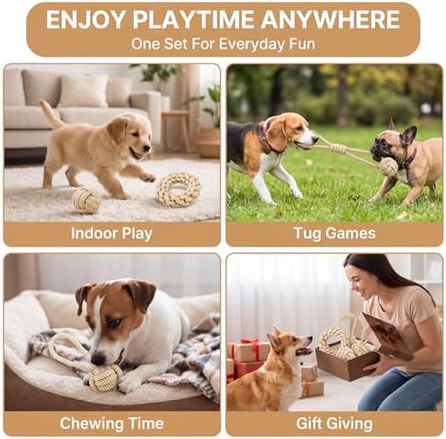 4 Pack Dog Rope Toys for Small Dogs, Heavy Duty Puppy Teething Sturdy Cotton Chew Tug Ropes, Tough Interactive Tug Pull Rope for Dogs, Teeth Cleaning
