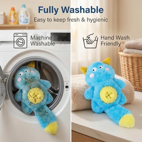 Cute Monster Plush Dog Toy with Squeaky Ball, Crinkle Paper, Treat Dispenser & Washable Design, Interactive Stuffed Chew Toy for Small Medium Dogs, Puppy Teething Toy (Blue)