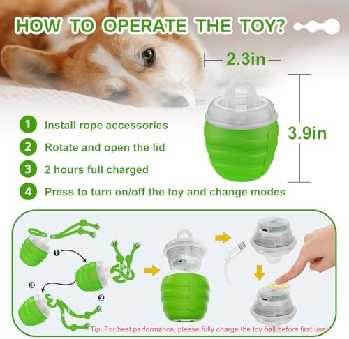 Interactive Dog Toy, [Newly Upgraded] Motion Activated Rolling Ball for Small Dogs, Automatic Moving Dogs Ball for Boredom, USB Rechargeable(Green)