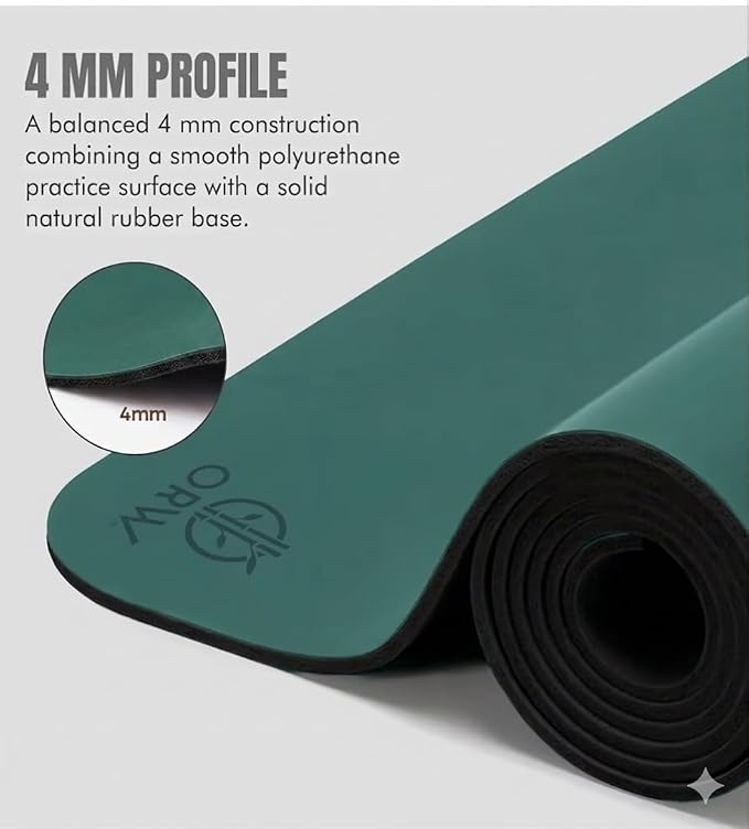 ORW Non Slip Hot Yoga Mat with Carrying Strap - Grip Surface & Natural Rubber Base, REACH Tested, Home & Studio Practice