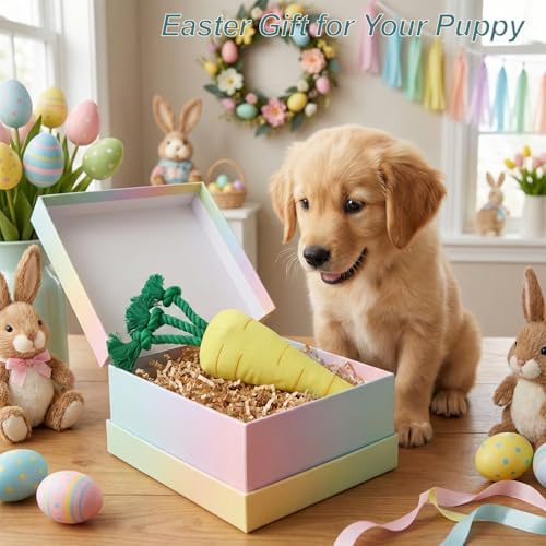 Easter Dog Squeak Toys Cotton Rope Carrot Interactive Stuffed Puppy Teething Toys Durable Canvas Chew Toys for Small Medium Dogs Tough Dog Gifts for Boredom(Carrot)
