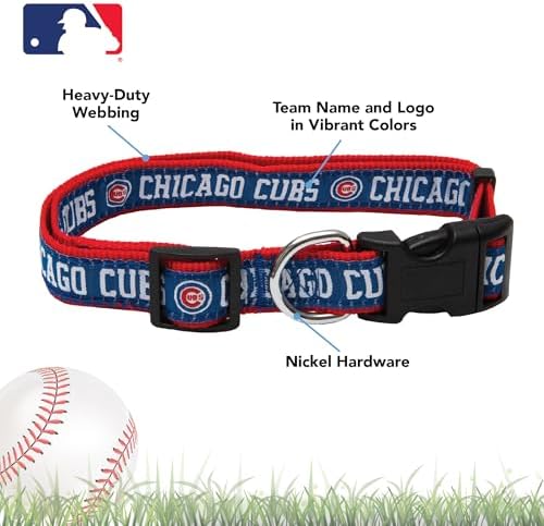 MLB Chicago Cubs Licensed PET COLLAR- Heavy-Duty, Strong, and Durable Dog Collar. Available in 29 Baseball Teams and 4 Sizes