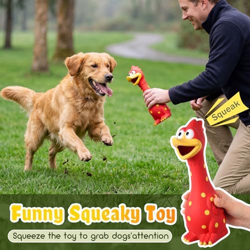 Silung 4 Pack Squeaky Rubber Chicken Dog Toys 11.8" Latex Chew Toys Funny