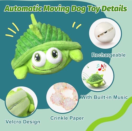 GUKCO Interactive Moving Dog Toys to Keep Dogs Engaged (Turtle) | Plush Toy with Bouncing Ball, Music & Recording | Rechargeable Self-Play Toy for Small, Medium & Large Dogs