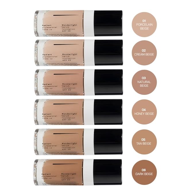 Radiant Professional Wonderlight Serum Lightweight Liquid Foundation Makeup SPF 20 - Alternative to Bronzer Powder - Color Corrector, Under Eye Concealer & Matte Eyeshadow Base-1.01 oz-Cream Beige(02)