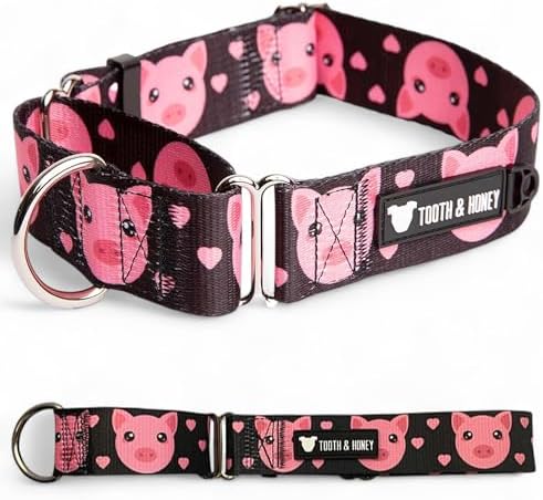 Tooth & Honey Martingale Dog Collar, 1.5-Inch Wide Pig Printed Design