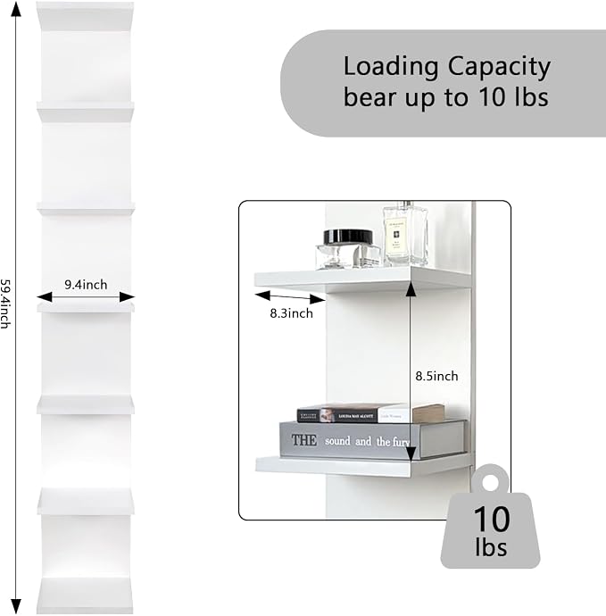 7 Tier Floating Shelf for Wall - Simple Display Shelf for Small Spaces, Decorative Hanging Shelf for Room Decor, Entryway, Dressing Room, Bedroom and Bathroom，White