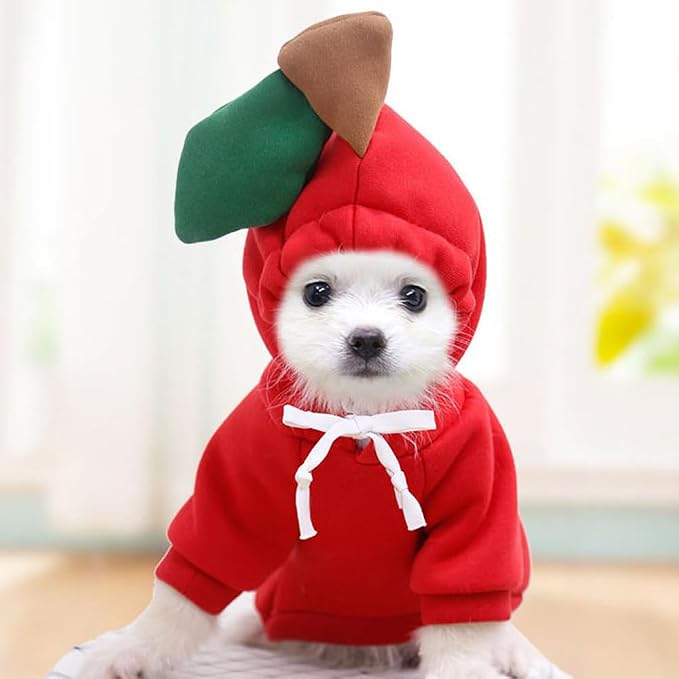 Dog Hoodie Warm Autumn Winter Pet Sweatshirt Red Apple Shape, S | Cute styling Pet Clothing Costume For 2-25 Lbs Small Dog Cat French Bulldog Chihuahua Pug Boston Terrier Poodle Dachshund