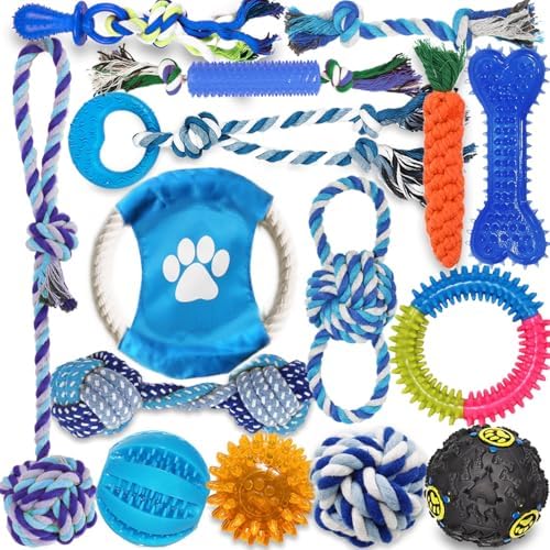 Dog Toys 15 Pack for Teeth Cleaning and Fun, Puppy Teething Chew Toys Bulk
