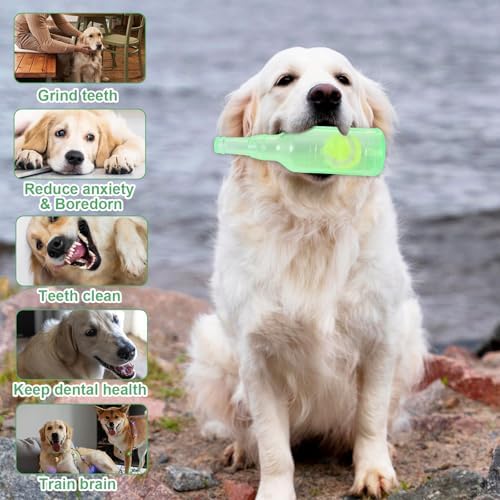 Green Water Bottle Dog Toy,Crunchnplay Bottle Toy for Dogs,Floating Dog Chew Toys,Squeaky Dog Toys for Aggressive Chewers,Dog Toy Water Bottle Cruncher,Interactive Dog Toys for Small Dogs Boredom