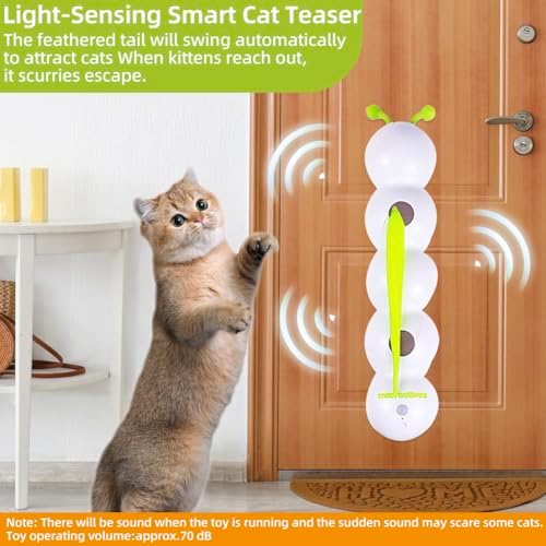 Cat Toys Interactive Feather, Caterpillar Cat Toy Automatic Fluffy Tail Teaser with Motion Sensor, Cat Worm Toy Suction Cup for Stable Play Reduce Boredom, USB Rechargeable, Perfect for Indoor Cats