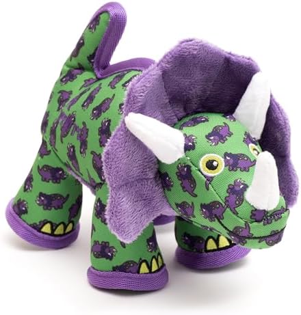 The Worthy Dog Animal Pattern Tough Plush Squeaky Dog Toy, Triceratops
