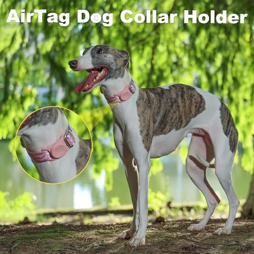 AirTag Dog Collar, Reflective Nylon, Metal Buckle, IP68, Dog Collar with AirTag Holder, Heavy Duty Dog Collars for Large Medium Small Dogs (Blush Pink, M：Width 1",Neck 13.4"-18.9")
