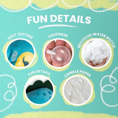 Snugarooz Tea-Rex with Repair Patch - Plush Dog Toy with Squeaker & Crinkle Sounds - Whimsical T-Rex Cup Design for Engaging Playtime