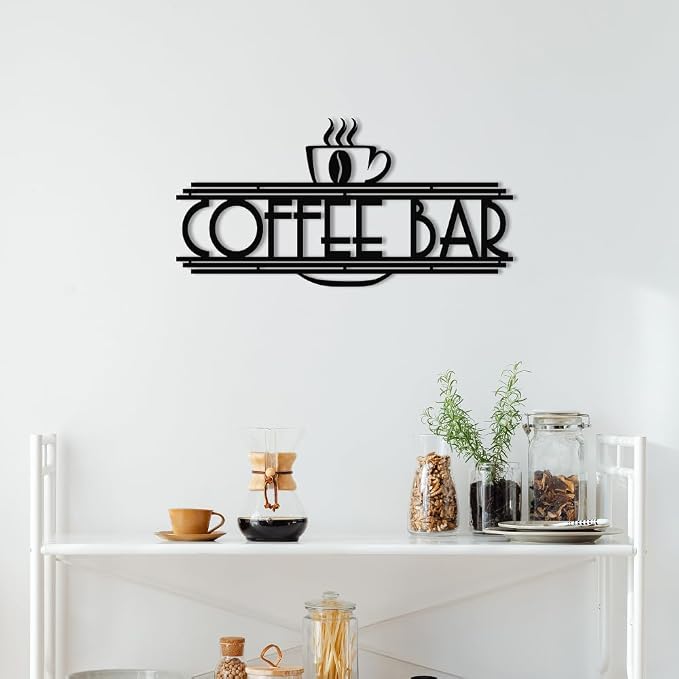 XORT Coffee Sign Metal Wall Decor, Coffee Bar Metal Wall Art, Black Metal Coffee and Tea Bar Wall Hanging for Kitchen Decor Accessories 16 x 8 Inch