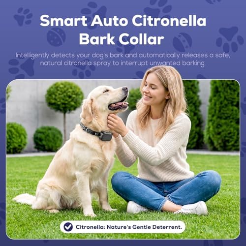 Citronella Bark Collar for Dogs, No Shock Spray Anti Bark Collar, Rechargeable Humane Training Collar for Small Medium Large Dogs, Waterproof Adjustable TPU Strap – for Indoor and Outdoor Bark Control