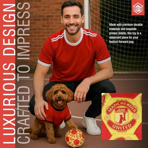 Manchewster United Soccer Ball– Luxurious Parody Plush Dog Toy with Squeaker, Premium Fabric, Embroidered Details, Designer-Inspired Chew Toy, Fun Gift for Large Dogs & Dog Lovers