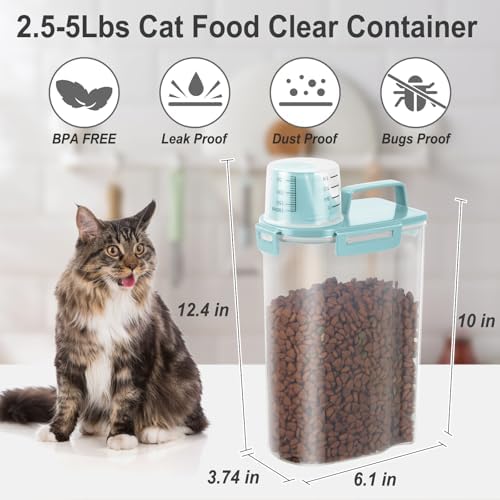 Dog Cat Food Storage Container with Cup (Dry Blue, 2.5L)