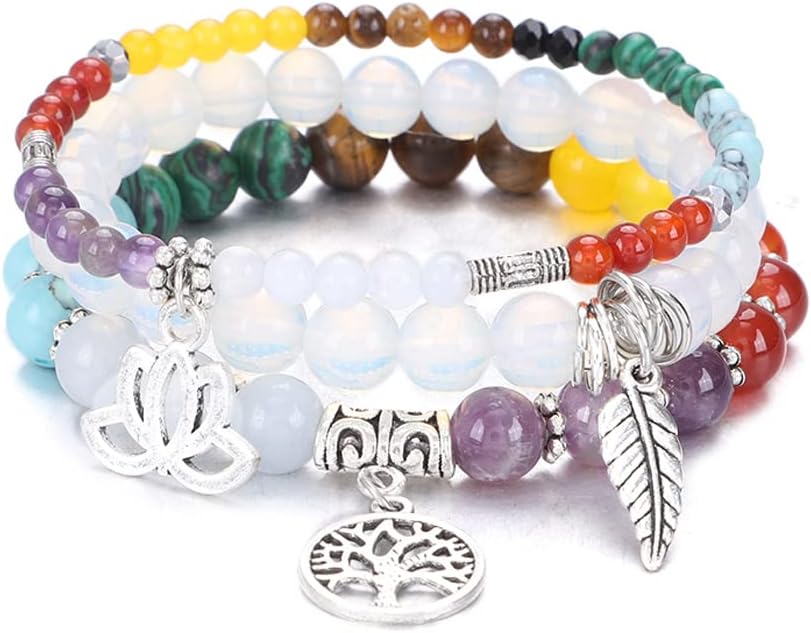 UEUC Tree of Life Yoga Healing Stone Bracelets,Multilayer Lotus Chakra Stone Reiki Bracelet Sets,Anxiety Crystal Natural Stone,for Women Stress Relief