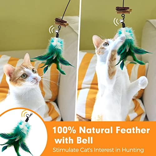 Cat Wand Toys with Silvervine and Bells, 2 Wands and 6 Refills