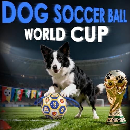 Vivifying Dog World Cup Soccer Ball Toy, 7 Inch Floatable Interactive Dog Toy for Medium Large Dogs, Durable PU Enrichment Ball with Nylon Straps for Outdoor Fetch, Training & Playing