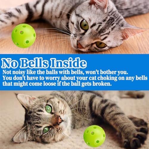12Pcs Cat Ball Toy, Low Noise No Bells Holey Plastic Cat Balls, Funny Interactive Cats Toys for Indoor Cats, Firm Toy Balls for Kitten Puppy Ferret Bird (1.65", Green)