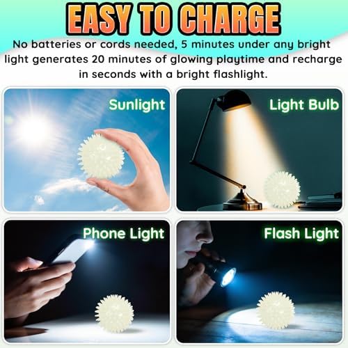 LECHONG 6-Pack Glow in The Dark Squeaky Dog Balls, Spiky Dog Toy Balls, Durable Glowing Rubber Fetching Ball for Small & Medium Dogs Nighttime Playing Indoors & Outdoors