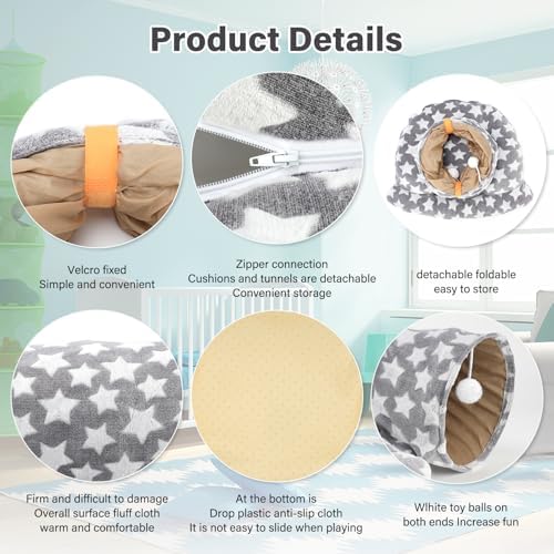 BWOGUE Bunny Tunnel Bed, 2-in-1 Collapsible Rabbit Tunnel Hideout with Mat