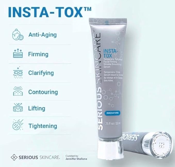 Serious Skincare INSTA-TOX Instant Wrinkle Filler for Face Serum, to Smooth + Blur Fine Lines, Deep Wrinkles, Lip Lines, Crow’s Feet & Pores, Temporary Face Tightener, .75 oz (Pack of 2)