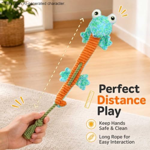 Dog Rope Toy Plush Squeaky Chew Tug of War Toy - Blue Frog