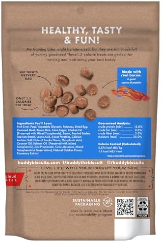 Buddy Biscuits Trainers Training Bites Soft & Chewy Dog Treats, Bacon, 10 oz. Pouch