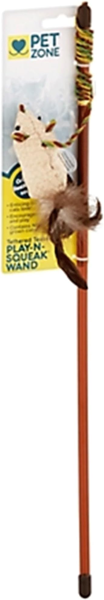 Pet Zone Play-N-Squeak Tether Teaser Wand Cat Toy with Real Mouse Sounds